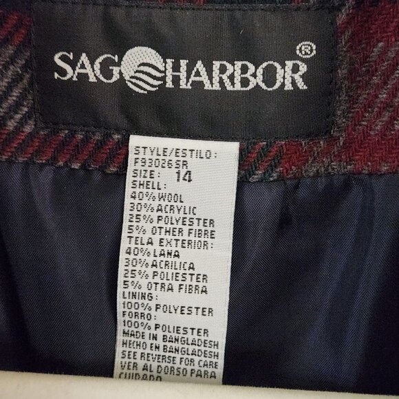 Sag Harbor Vintage Wool Blend Dark Academia Plaid Blazer Size 14 - Picture 3 of 3
